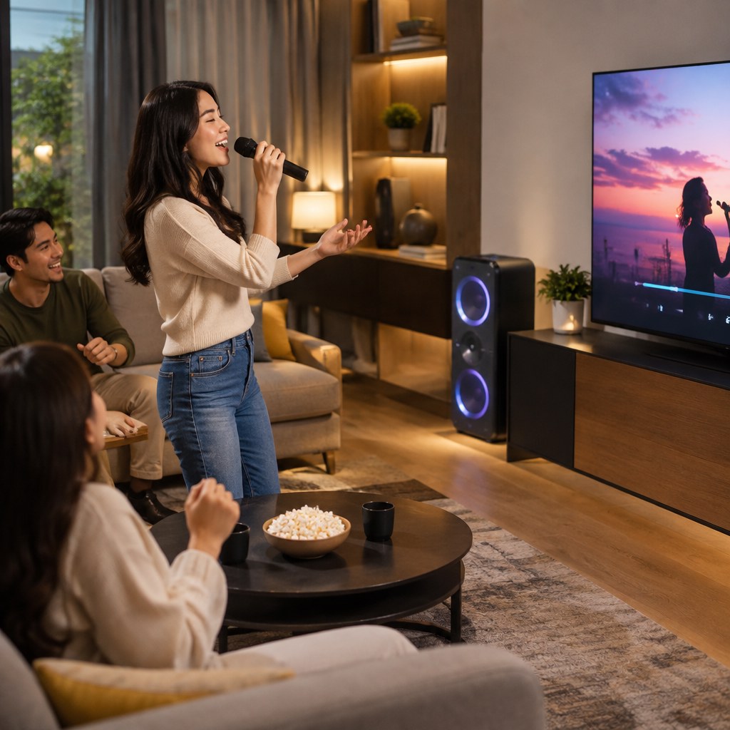 Perbandingan setup karaoke rumah konvensional dan all-in-one